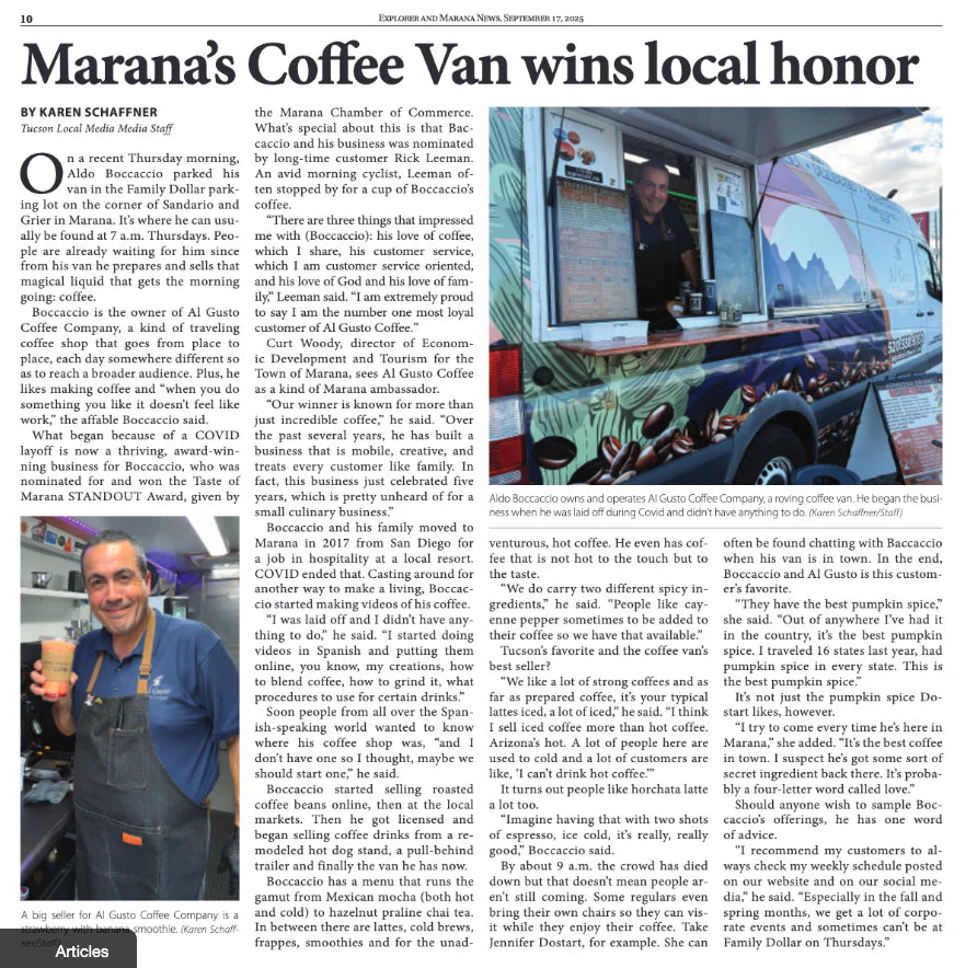 Al Gusto Coffee Company featured in the news